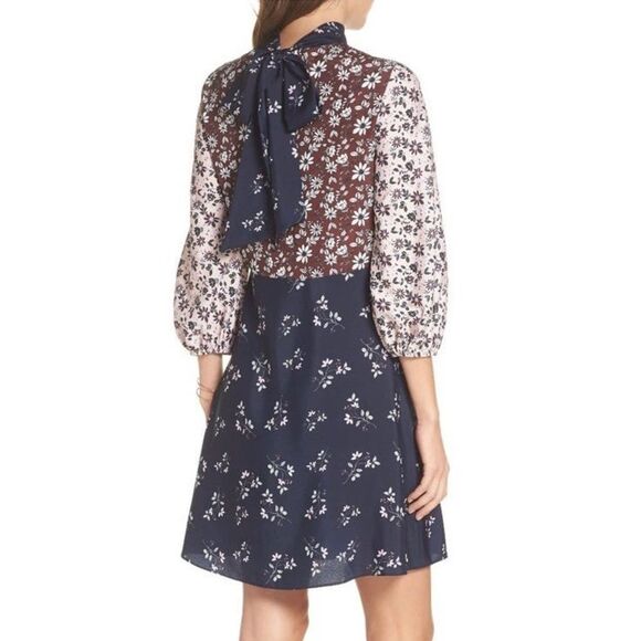 NWT 1901 ColorBlock Floral Mock Neck Mini Dress - Picture 2 of 8